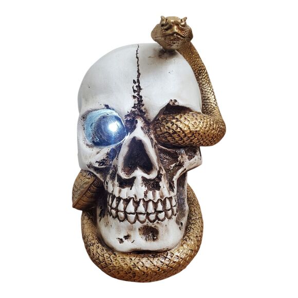 Ceramic Skull Winding Snake Decor Light Up Halloween Figure Skeleton Head NWT - Picture 10 of 10